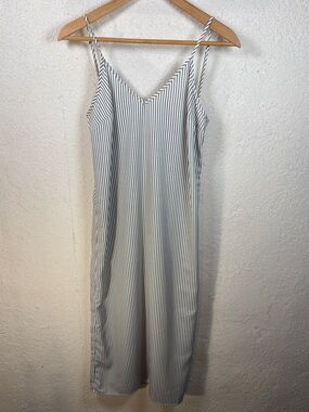 Y2K A New Day Striped Maxi Slip Dress Sz XS Sleek White Gray Strappy Minimalist